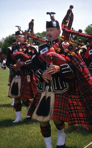 Playing the bagpipes